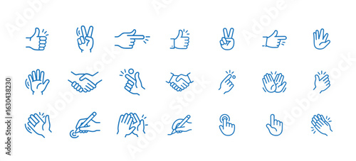 set of Gestural Line Icon, Thin line editable stroke icons for push ,  right , write , wining  sing , calp vector illustration 
