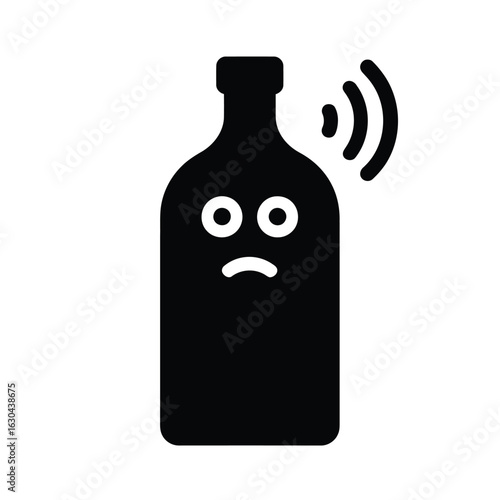 Vector illustration of a sad bottle with a worried expression conveying feelings of loneliness and isolation in a minimalist design