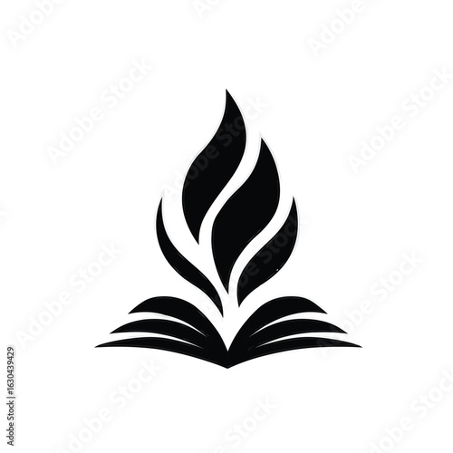 Vector illustration of an open book with a flame rising from it representing knowledge and inspiration