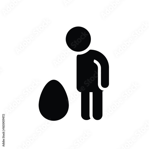 Vector illustration of a man standing and looking down at an egg shape object with a simple minimal design