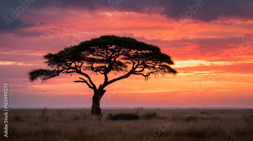 African savanna sunrise silhouette tree landscape