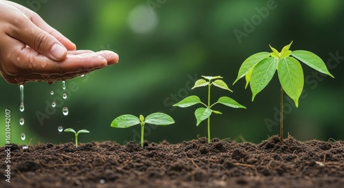 Wallpaper Mural Hand watering delicate seedlings shows growth and nurturing potential in fertile soil Torontodigital.ca