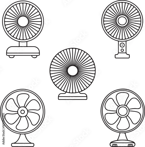 Vintage and Modern Fans Icon Set Retro Desk Fan