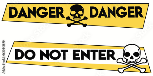 Vector art of danger sign with skull and crossbones isolated on white background to indicate hazard