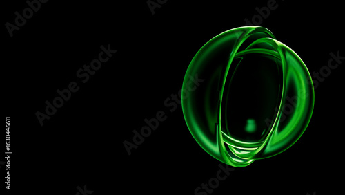 Abstract Green Glass Frame, Futuristic 3D Corner Elements, Modern Technology Background with Copy Space