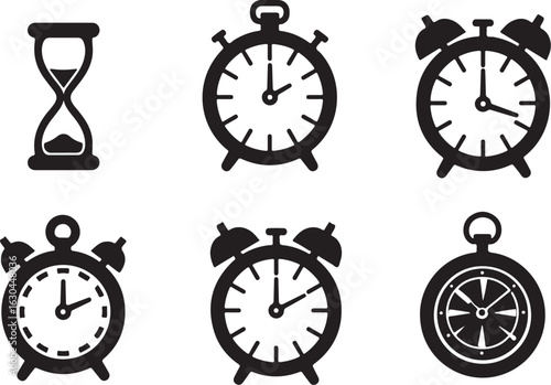 Various timekeeping icons for deadlines, projects, and time management concepts
