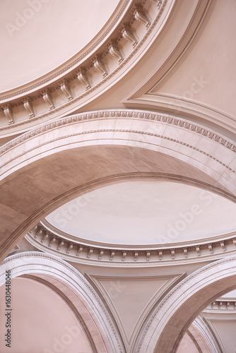 Abstract architectural detail of the curved, layered ceiling inside The Metropolitan Museum of Art (The MET) in New York City.