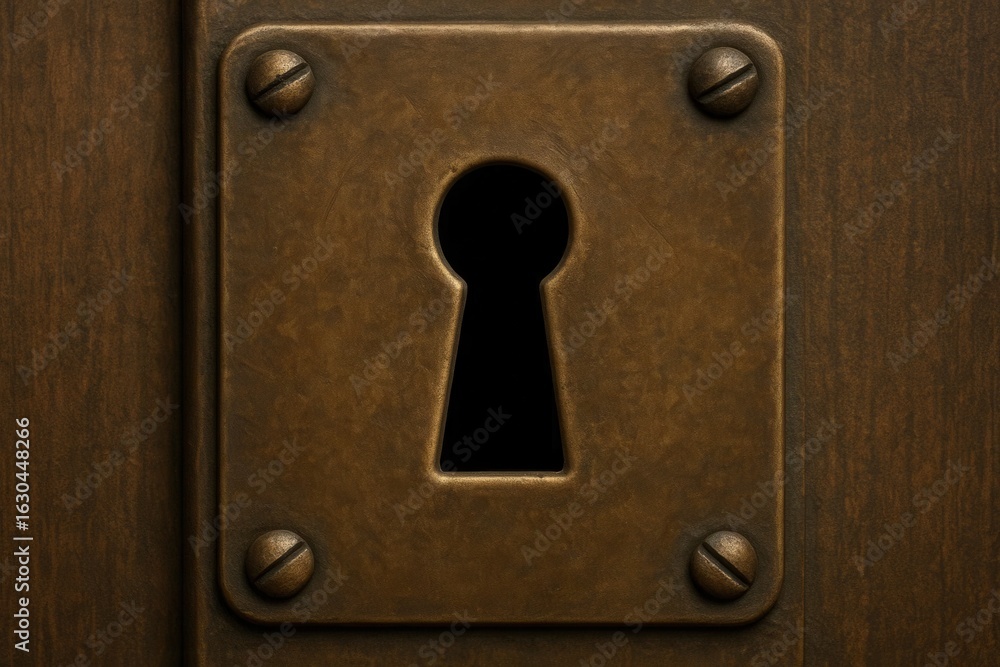 Obraz premium A Close-Up of a Rusty Keyhole on an Old Wooden Door