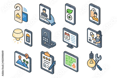 Icon local maintenance hospitality smart display room vector app info mood service
