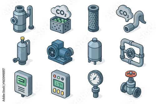 Monitoring tank capture control storage icon gas network vector exhaust icons carbon