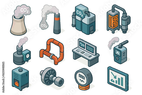 Cooling icon carbon electricity stack vector smoke dashboard capture analyzer sensor unit