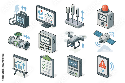 Sensor analyzer dashboard alert icon icons carbon data alarm capture gas satellite