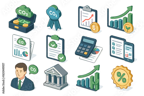 Finance cost financial funding tax tracker icon carbon analysis application report vector