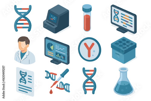 Laboratory data technician report vector biohacking lab gene set storage tube icon