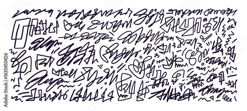 Abstract graffiti fake signatures or hand drawn autographs.