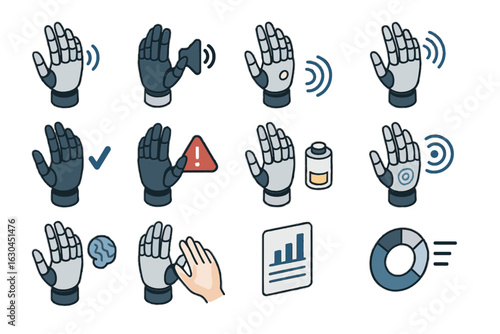 Signal audio response smart icons assistance alert report vector prosthetic icon analytics
