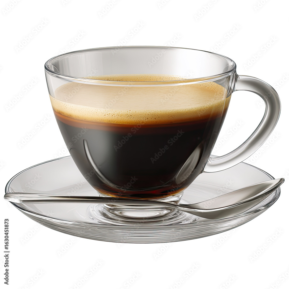 Naklejka premium Clear glass espresso cup with frothy crema