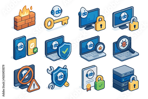 Vector ai icon intrusion data threat security patch detection secure alert key