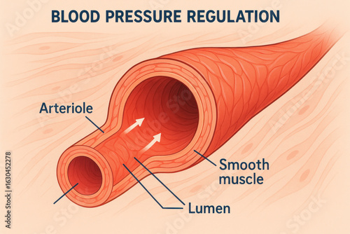 Blood Pressure Regulation - Arterioles, Smooth Muscle and Lumen Illustration