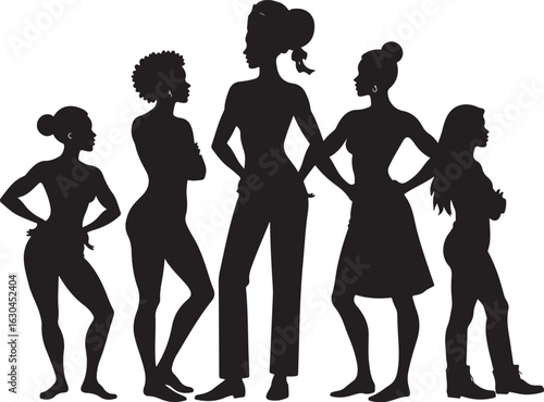 Empowered women silhouettes standing together in solidarity