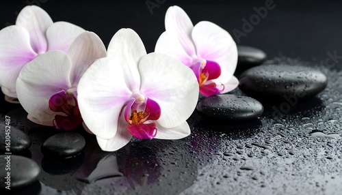 Delicate orchids and zen stones