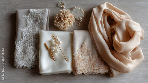 Luxury Rose Gold Embroidered Lace Fabric Detail:  Close-up, Elegant, Bridal Texture.