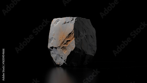 Isolated Gray Rock Formation on a Black Background for Geological Studies and Mineral Analysis with Textured Surface
