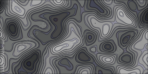 Abstract grayscale topographic contour lines representing a landscape of varying elevation and shading creating a sense of depth and spatial variation on a seamless background.