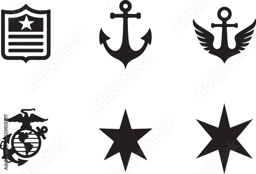 Military and nautical symbols for design and patriotic themes