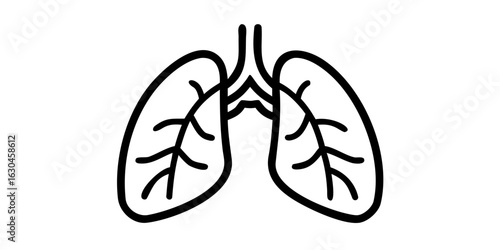 Lungs drawing illustration for respiratory system health and anatomy with lung branches and airways icon medical icons on transparent background