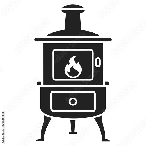 Vintage Coal Stove Silhouette Vector – Simple Retro Cooking Device