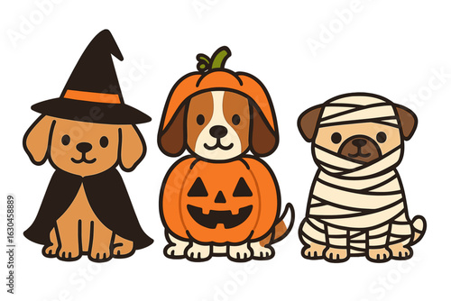 Cute costume party dog illustration, Halloween dogs vector illustration