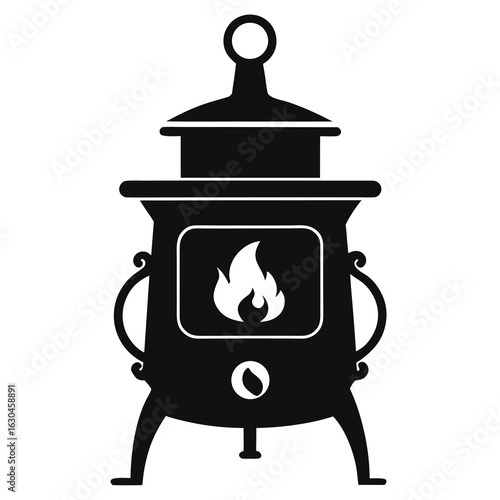 Vintage Coal Stove Silhouette Vector – Simple Retro Cooking Device