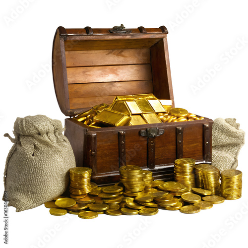 Cuadro en lienzo A lot of stacking gold coins in treasure stack and gold bar