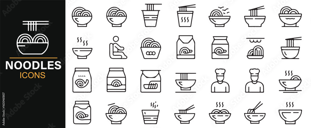 Naklejka premium Noodle Dishes and Packaging Icons for Culinary Designs