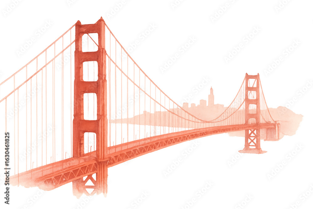 Fototapeta premium Golden Gate Bridge watercolor painting with transparent background