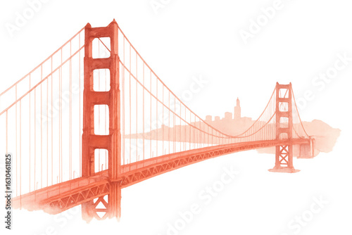 Golden Gate Bridge watercolor painting with transparent background