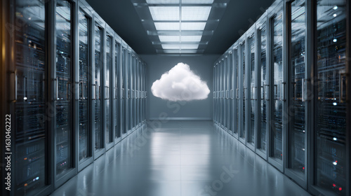 Cloud computing technology. Concept of mass storage on servers. Innovative modern cloud storage technology