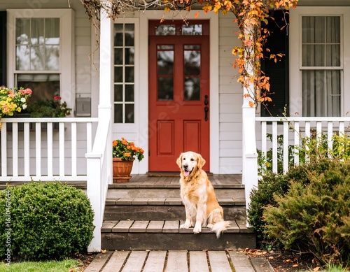 Dog on porch of house