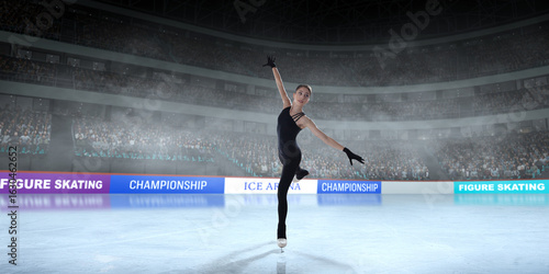 Slika na platnu Figure skater girl skating on ice stadium.