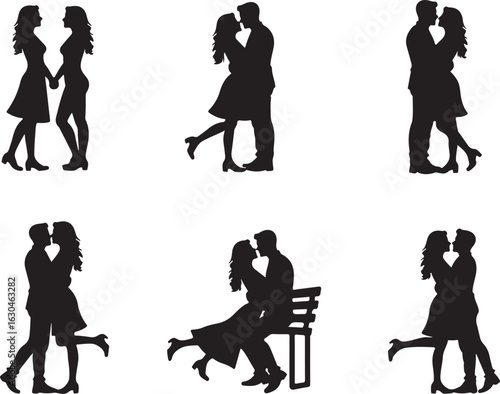 Romantic silhouettes of couples embracing, perfect for love and wedding designs