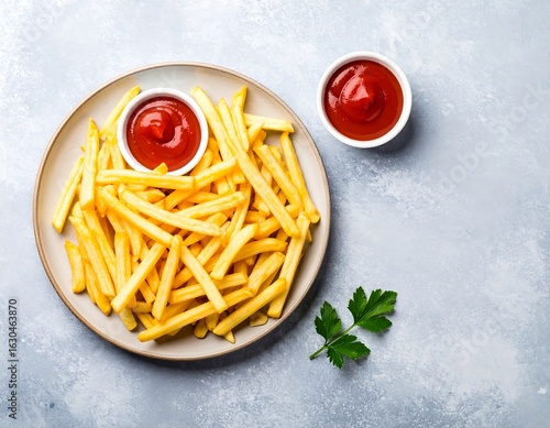 Crispy French fries with ketchup