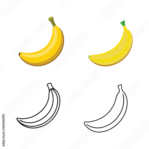 Two Yellow Bananas and Two Outline Bananas fruit food