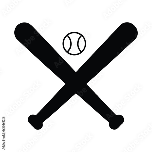 Black baseball bats crossed with baseball icon sport
