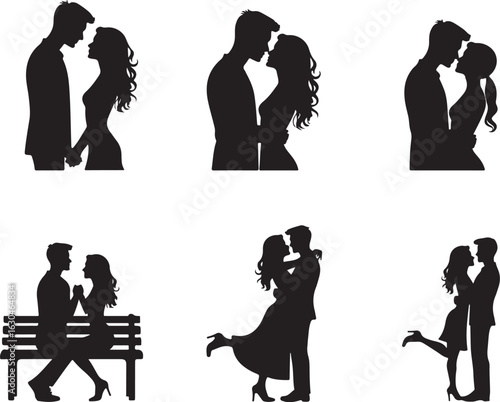 Romantic couples in silhouette enjoying intimate moments together