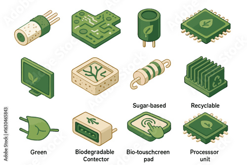 Eco recyclable tech icons vector unit screen touchscreen bio memory biodegradable icon