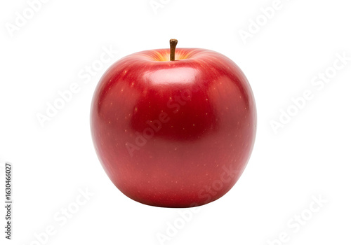 Perfectly Round Shiny Red Apple with Stem.