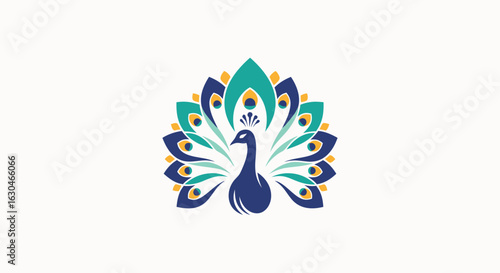 Elegant peacock logo design featuring ornate feather patterns and vibrant color palette creates a captivating visual emblem for branding and