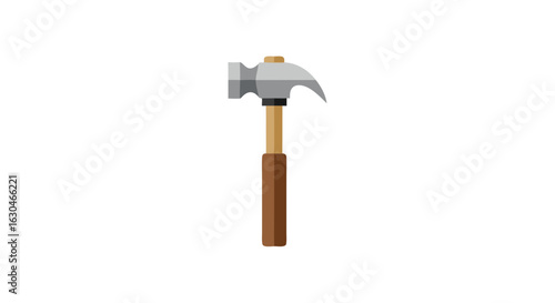 Minimalist hammer illustration featuring gray metallic head and wooden handle set against a plain background