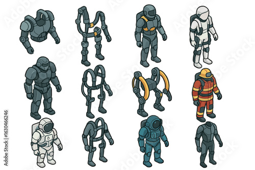Sports robotic soft body vector exosuit hiking lower spacewalk icon suit